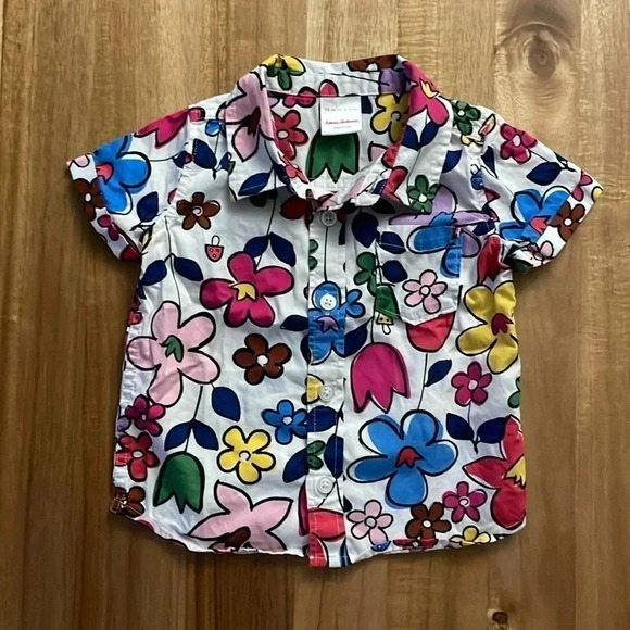 Hanna Andersson Other - Hanna Andersson Floral Button Down Shirt Front Pocket and Short Sleeves, 12-18m